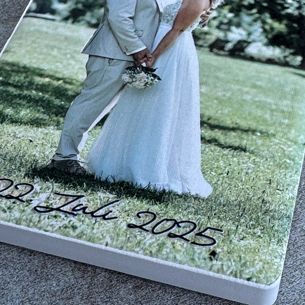 Personalisierter Keramikmagnet mit Wunschfoto und Schriftzug