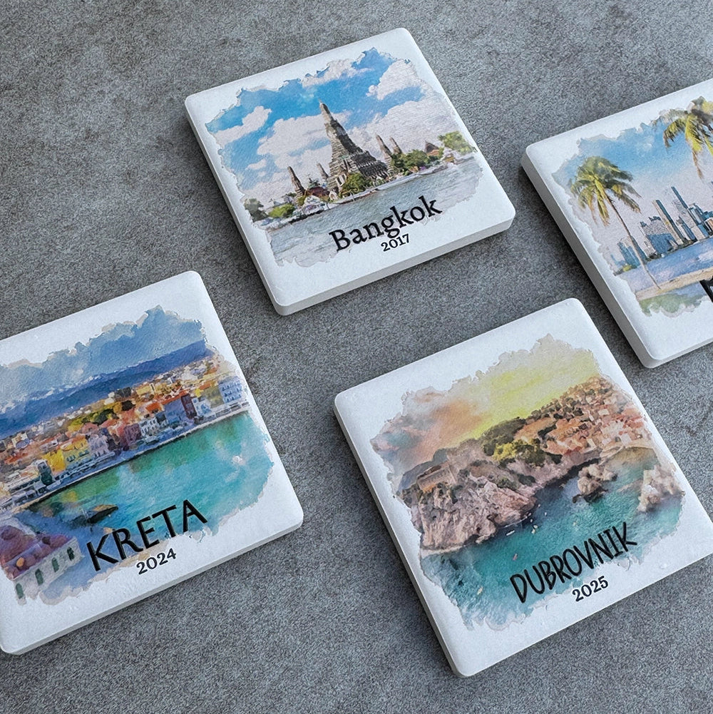 Personalisierter Keramikmagnet mit Wunschort und Wunschjahr